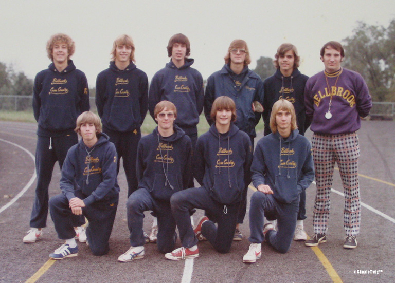 1974, I was the only freshman part of the Varsity Cross Country team, here standing next to the coach.
